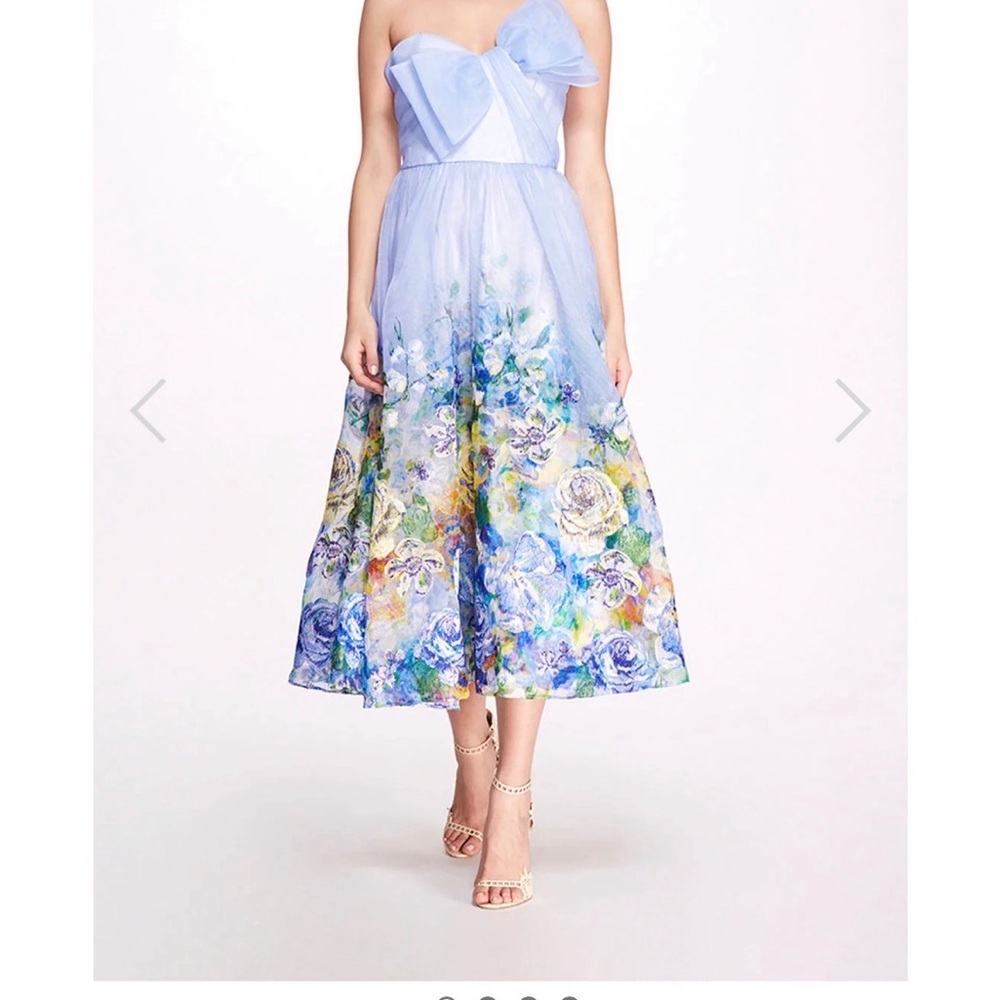 Marchesa Notte Organza Embroidered Strapless Dress